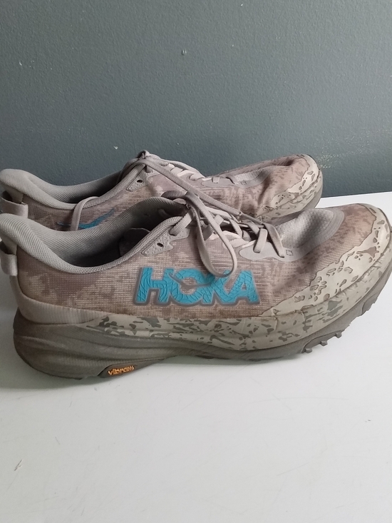 Hoka One One Other - Hoka‎ Zinal Trail Running Shoes Taupe Blue Vibram Megagrip Mens Sneakers